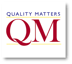 A white square with letters in blue and red. this image is from QM