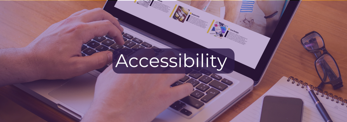 Accessibility banner. image of hands and laptop