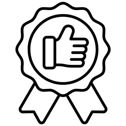 Illustration of a gold award ribbon featuring a "thumbs up" icon inside a circle.
