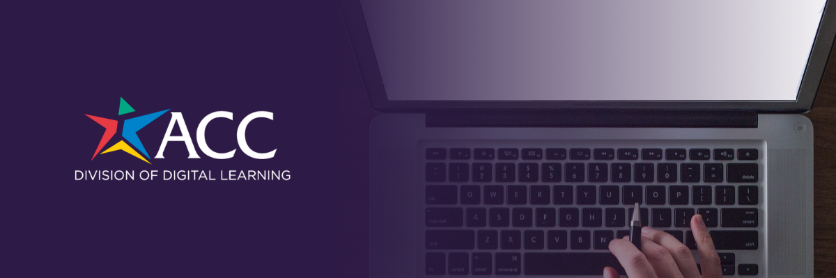 Division of Digital Learning banner featuring a student using a laptop for online learning