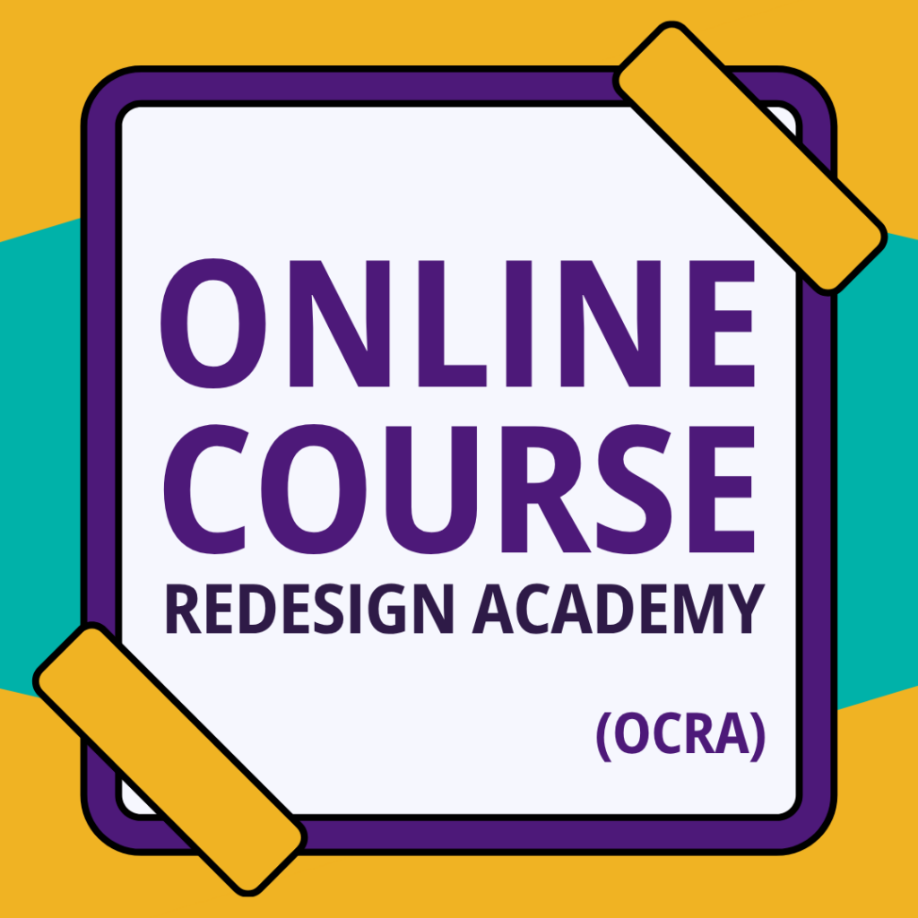 Online Course Redesign Academy (OCRA) graphic featuring a yellow clipboard